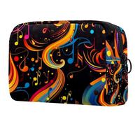 Borsa per trucchi da viaggio, borsa per cosmetici da viaggio, borsa per il trucco, borsa versatile con cerniera per le donne - Stampa note, Multicolore 6, 18.5x7.5x13cm/7.3x3x5.1in, Art Deco