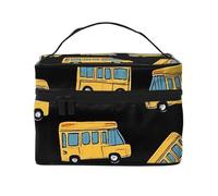 Borsa per trucchi da viaggio con scuolabus, organizer portatile per articoli da toeletta con scomparti con cerniera per spazzole, bottiglie e prodotti per la cura della pelle