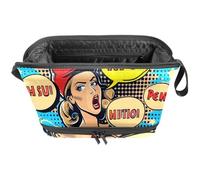 Borsa per trucchi da viaggio, grande borsa per trucchi a doppio strato, regalo per donne, fumetti con parole scioccate, borsa organizer per ragazze, Multi, 27x15x14 cm/10.6x5.9x5.5 in, Astuccio per