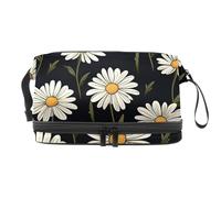 Borsa per trucchi da viaggio, grande borsa per trucchi personalizzata a doppio strato, regalo per donne, piccola margherita blu stampa borsa organizer per ragazze, Multicolore 4, 27x15x14