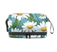 Borsa per trucchi da viaggio, grande borsa per trucchi personalizzata a doppio strato, regalo per donne, piccola margherita blu stampa borsa organizer per ragazze, Multicolore 9, 27x15x14