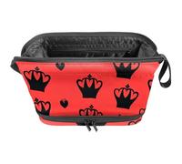 Borsa per trucchi da viaggio, grande borsa per trucchi personalizzata a doppio strato, regalo per donne, corona d'amore, sfondo rosso, borsa organizer per ragazze, Multi, 27x15x14 cm/10.6x5.9x5.5 in,