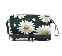 Borsa per trucchi da viaggio, grande borsa per trucchi personalizzata a doppio strato, regalo per donne, piccola margherita blu stampa borsa organizer per ragazze, Multicolore 7, 27x15x14