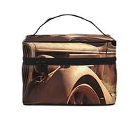 Borsa per trucchi da viaggio, grande, portatile, borsa organizer da donna, borsa da toilette con nuvole bianche e cielo, Ruote abbandonate nel deserto, Taglia unica, Astuccio per trucchi