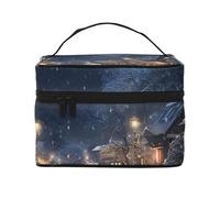 Borsa per trucchi da viaggio, grande, portatile, borsa organizer da donna, per articoli da toeletta con neve e Natale, Nevicata di Natale, Taglia unica, Astuccio per trucchi