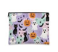 Borsa per trucchi di Halloween, gatti e fantasmi spettrali borse da viaggio per donne, piccola borsa portatile in tela con cerniera, organizer per articoli da toeletta per feste, Viola, 7x9 Inch