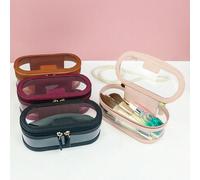 Borsa per trucchi e lavaggio in pelle PU multicolore + PVC | 6 colori tra cui scegliere (marrone/nero/bordeaux/rosa chiaro/rosa carne) | Design trasparente e visibile | Ampia capacità di stoccaggio | 