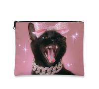 Borsa per trucchi fantasiosa, con gatto con fiocco color pesca, graziosa borsa per cosmetici da donna, piccola borsa portatile in tela con cerniera, borsa da toilette regalo per festival, Pesca, 7x9