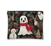 Borsa per trucchi fantasma, graziosa borsa da viaggio per cosmetici da donna, piccola borsa portatile in tela con cerniera, borsa da toilette natalizia per la cura della pelle, nero, 7x9 Inch, Borsa