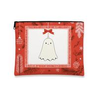 Borsa per trucchi fantasma, graziosa borsa per cosmetici di Halloween da donna, organizer portatile in tela con cerniera, borsa da toilette per la cura della pelle delle vacanze, Rosso, 7x9 Inch