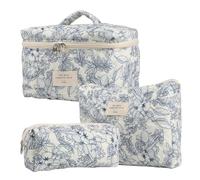 Borsa per trucchi floreale, Borsa per cosmetici floreale - Custodia organizer da toilette da 3 pezzi, per cosmetici da viaggio con fiori estetici in cotone, per viaggiare