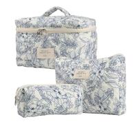 Borsa per trucchi floreale, Borsa per cosmetici floreale - Custodia per trucco 3 pezzi, per cosmetici da viaggio con fiori estetici in cotone, per viaggiare