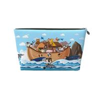 Borsa per trucchi galleggiante con animali sull'arca di Noè, trousse da viaggio per articoli da toeletta da donna, borsa per il trucco in pelle, organizer per trucchi carino, Argento, Taglia unica