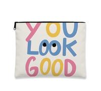 Borsa per trucchi giocosa, colorata You Look Good, borsa da viaggio per donne, piccola borsa portatile in tela con cerniera, regalo per gli amici, bianco, 7x9 Inch, Custodia