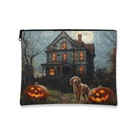 Borsa per trucchi gotica di Halloween, zucca spettrale e casa stregata, borsa da viaggio per donne, organizer portatile in tela con cerniera, 17,8 x 22,9 cm