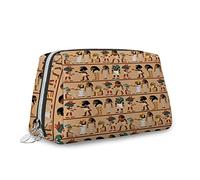 Borsa per trucchi grande in pelle con stampa egiziana, con cerniera, personaggi dei cartoni animati, storia dell'archeologia, organizer da viaggio per donne, marrone multicolore, M, Marrone