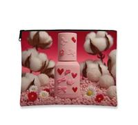 Borsa per trucchi in cotone caramellato, con cuori e fiori, borsa da viaggio per donne, piccola borsa portatile in tela con cerniera, regalo di San Valentino per la cura della pelle, Pesca, 7x9 Inch