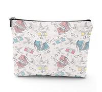 Borsa per trucchi in lino a tema circo, da donna, con personaggi del circo vintage, Acrobata, borsa da toilette da viaggio, impermeabile, borsa per il trucco per borsa, rosa, 17,8 x 22,9 cm,