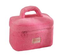 Borsa per trucchi in morbido peluche, con spazioso accessorio interno per la casa per una facile organizzazione e viaggio, Rosso rosato