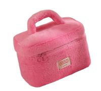 Borsa per trucchi in morbido peluche, con spazioso accessorio interno per la casa per una facile organizzazione e viaggio, Rosso rosato