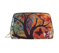 Borsa per trucchi in pelle con squalo nel mare, borsa da viaggio di grande capacità, borsa per articoli da toeletta a doppio scopo e borsa per il trucco, Albero Con Farfalle, Taglia unica, Zaino per