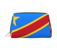 Borsa per trucchi in pelle dorata - Borsa per cosmetici da viaggio con stampa bandiera del Congo, organizer portatile per articoli da toeletta, custodia con cerniera per uso quotidiano, Argento