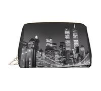 Borsa per trucchi in pelle dorata - Borse per cosmetici da viaggio con stampa New York, organizer portatile per articoli da toeletta, custodia con cerniera per uso quotidiano, Oro, Taglia unica