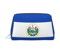 Borsa per trucchi in pelle dorata - El Salvador Print Travel Cosmetic Bags per donne, piccolo organizer con manico, astuccio con cerniera, Argento, Taglia unica