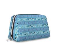 Borsa per trucchi in pelle, grande, a tema, spiaggia estate isola tropicale, borsa cosmetica da viaggio, borsa portatile versatile con cerniera per donne, bianco verde, M, Blu_10, Taglia unica, Beauty