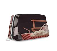 Borsa per trucchi in pelle, grande, a tema, spiaggia estate isola tropicale, borsa cosmetica da viaggio, borsa portatile versatile con cerniera per donne, bianco verde, M, Rosso Nero_4, Taglia unica,