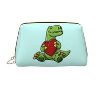 Borsa per trucchi in pelle grande con simpatico dinosauro che tiene un cuore, borsa per cosmetici con cerniera, organizer per cosmetici da viaggio per donne e ragazze