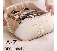 Borsa per trucchi in pelle PU impermeabile, borsa per trucchi con stampa a lettere, organizer da viaggio multifunzionale, borsa cosmetica a doppio strato con grande capacità, borsa per cosmetici, bors