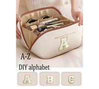 Borsa per trucchi in pelle PU impermeabile, organizer cosmetico con stampa a lettere, borsa da viaggio multifunzionale con doppio strato e grande capacità, borsa con cerniera per il trasporto, organiz