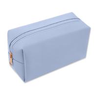 Borsa per trucchi in pelle PU, piccola borsa per trucchi, organizer portatile, grande capacità, impermeabile, ordinata, multifunzionale, con cerniera, da viaggio, da donna, uso quotidiano (blu)