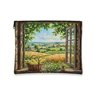 Borsa per trucchi in stile rustico, con finestra di campagna, cestino per verdure, borsa da viaggio per donne e ragazze, piccola borsa portatile in tela con cerniera, borsa da toilette per piante