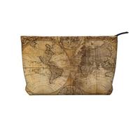 Borsa per trucchi in velluto a coste con mappa del mondo, organizer da viaggio, borsa per cosmetici, borsa grande con apertura ampia, Nero , Taglia unica