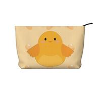 Borsa per trucchi in velluto a coste con pulcino dei cartoni animati, borsa versatile per cosmetici con cerniera per uso quotidiano e organizer da viaggio, Nero , Taglia unica