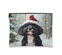 Borsa per trucchi invernale con cane Snowy Cardinal, borsa per cosmetici da donna, organizer portatile in tela con cerniera, borsa da toilette per le vacanze, 17,8 x 22,9 cm