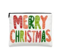 Borsa per trucchi Merry Christmas, divertente astuccio per cosmetici da donna, organizer portatile con cerniera, borsa da toilette invernale per le feste, bianco, 7x9 Inch, Natale
