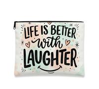 Borsa per trucchi moderna e giocosa, Life is Better with Laughter, trousse da viaggio per donne, piccola organizer portatile con cerniera, regalo primaverile stagionale, Pastello., 7x9 Inch, Custodia