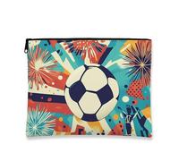 Borsa per trucchi moderna e vivace, con motivo calcio, per gli amanti dello sport, organizer portatile in tela con cerniera, perfetta per il giorno del gioco e gli eventi estivi, Blu, 7x9 Inch, Calcio