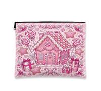 Borsa per trucchi natalizia a tema natalizio con casa di pan di zenzero | Fantasioso tema caramella, sacchetto con cerniera per trucco, illustrazione di dolci vacanze, soluzione di archiviazione