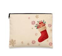 Borsa per trucchi natalizia, borsa da viaggio per cosmetici, da donna, piccola borsa portatile in tela con cerniera, borsa da toilette invernale per la cura della pelle, Rosso, 7x9 Inch, Calza