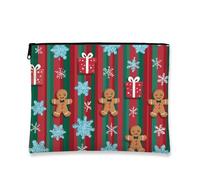 Borsa per trucchi natalizia, borsa per cosmetici da donna, piccola borsa portatile in tela con cerniera, borsa da toeletta stagionale per la cura della pelle, Rosso, 7x9 Inch, Pan di zenzero