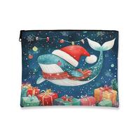 Borsa per trucchi natalizia con balena, fantasiosa borsa invernale per cosmetici da donna, piccola organizer portatile con cerniera, borsa per la cura della pelle per le vacanze, 17,8 x 22,9 cm