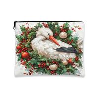 Borsa per trucchi natalizia con cicogna natalizia, borsetta per cosmetici da donna, piccola borsa portatile in tela con cerniera, borsa da toilette invernale 17,8 x 22,9 cm