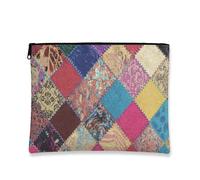 Borsa per trucchi patchwork vivace, borsa da viaggio colorata trapuntata per donne, piccola borsa portatile in tela con cerniera, per festival, Multicolore, 7x9 Inch, Custodia
