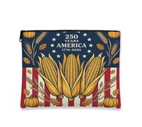 Borsa per trucchi patriottica, vintage americana, borsa per cosmetici da viaggio, organizer per articoli da toeletta autunnali, celebrazione dei 250 anni, Rosso, 7x9 Inch, Mais