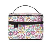 Borsa per trucchi Peace Love and Dove Flower Power, graziosa borsa per cosmetici da donna, borsa da toilette, grande borsa organizer da viaggio per il trucco