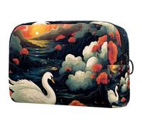 Borsa per trucchi per borsa, borsa cosmetica da viaggio, borsa per il trucco, borsa portatile versatile con cerniera per le donne - stampa carina con cigno, Multicolore 7, 18.5x7.5x13cm/7.3x3x5.1in,